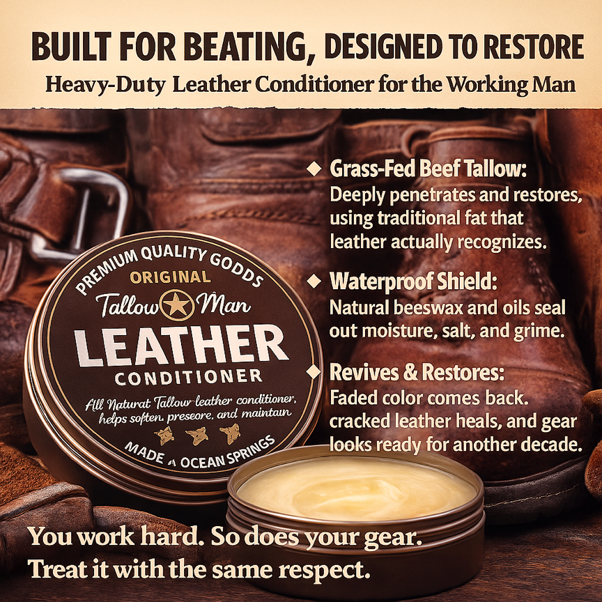 Tallow Man Leather Conditioner – Grass-Fed Beef Tallow for Boots, Bags & Gear