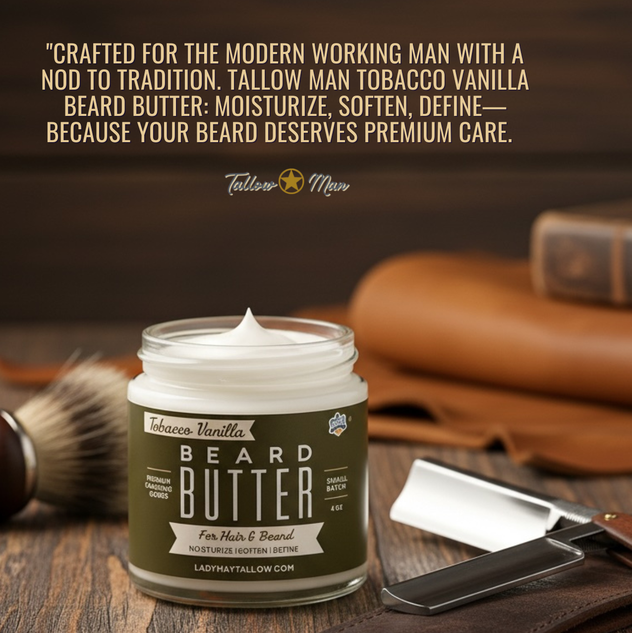 Tallow Man Bay Rum Beard + Body Butter | Men's Grooming | Grass-Fed Tallow | 9oz