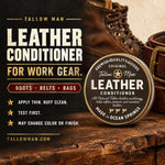 Leather Conditioner benefits and use guidance for compatible boots, belts, bags and work gear.