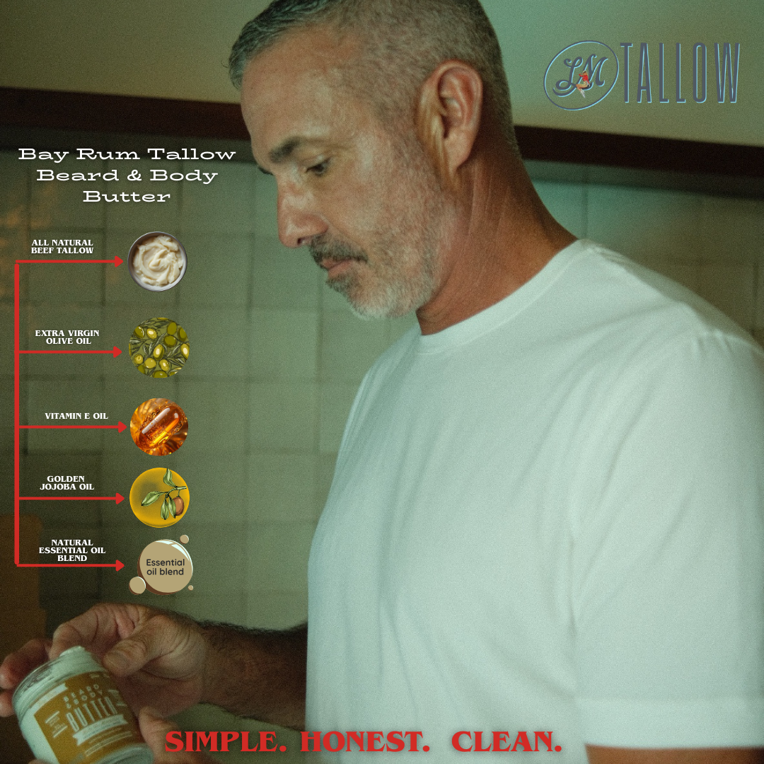 Tallow Man Bay Rum Beard + Body Butter | Men's Grooming | Grass-Fed Tallow | 9oz