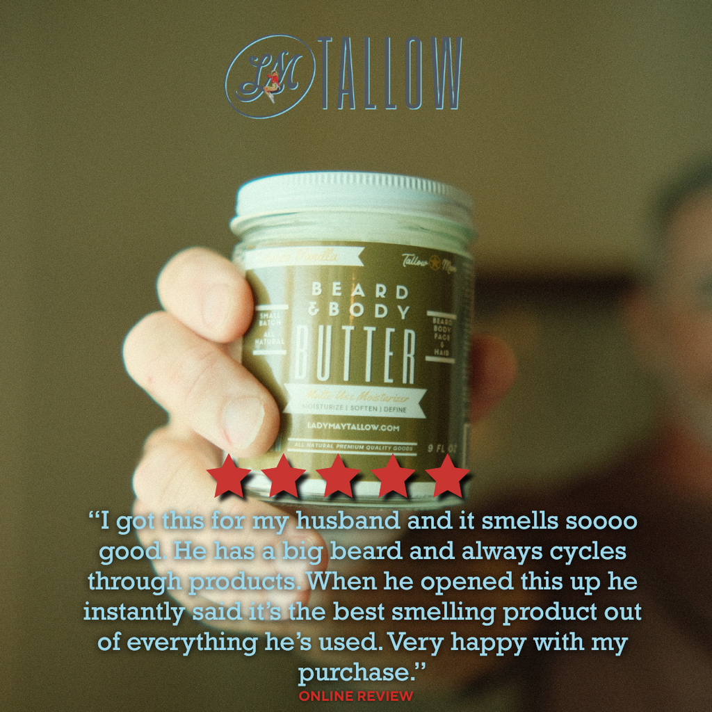 Tallow Man Tobacco Vanilla Beard + Body Butter | Men's Grooming | Grass-Fed Tallow | 9oz - Lady May Tallow