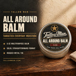 All Around Balm benefits: 6 oz multipurpose balm in a rugged metal tin for targeted everyday moisture.