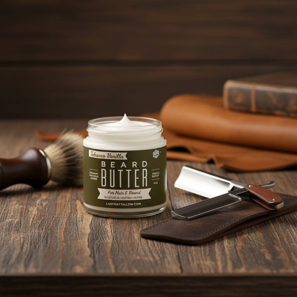 Tallow Man Tobacco Vanilla Beard + Body Butter | Men's Grooming | Grass-Fed Tallow | 9oz - Lady May Tallow