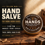 Hand Salve benefits: 5 oz tin for knuckles, palms, cuticles and work-worn hands.